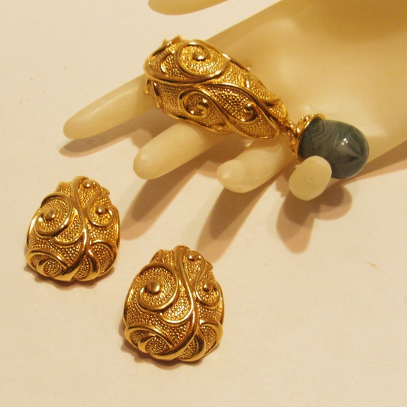 Vintage Barrera Venetian Mist Earrings Brooch Set - Picture 2 of 5